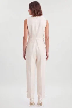 Combinaison Pantalon Large Ajustée En Tweed Avec Bordure Ornée