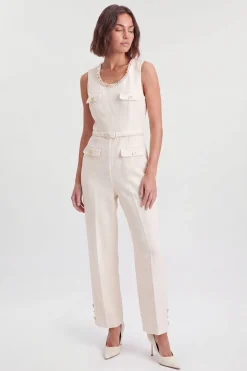 Combinaison Pantalon Large Ajustée En Tweed Avec Bordure Ornée
