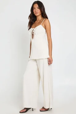 Combinaison Pantalon Large Aspect Lin 2 En 1 Avec Nœud Devant
