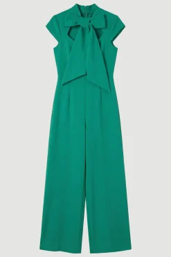 KarenMillen Combinaison Pantalon Large Ajustée à Col Nœud Papillon en Tissu Stretch Compact<Femme Tailleurs|Combinaisons Et Combishorts