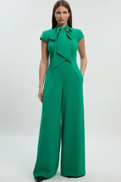 KarenMillen Combinaison Pantalon Large Ajustée à Col Nœud Papillon en Tissu Stretch Compact<Femme Tailleurs|Combinaisons Et Combishorts
