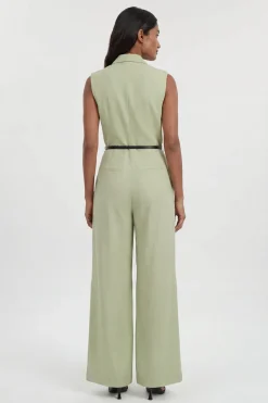 Combinaison-pantalon Large Ceinturée Ajustée En Viscose Lin Premium