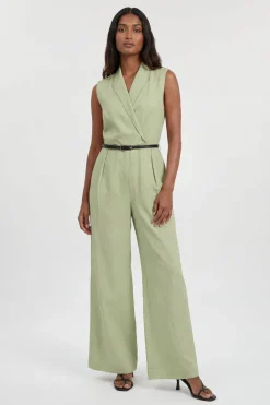 Combinaison-pantalon Large Ceinturée Ajustée En Viscose Lin Premium