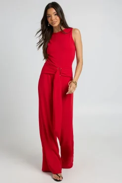 Combinaison Pantalon Large À Ceinture Avec Détails Dorés