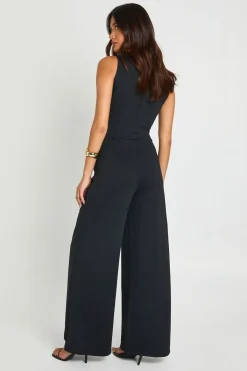 Combinaison Pantalon Large Col Licou Détail Drapé Finition Dorée