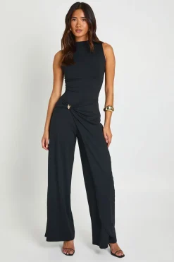 Combinaison Pantalon Large Col Licou Détail Drapé Finition Dorée