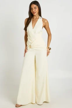 Combinaison Pantalon Large Col Licou Détail Drapé Ornement Doré