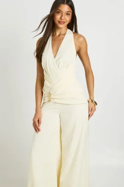 Combinaison Pantalon Large Col Licou Détail Drapé Ornement Doré