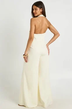 Combinaison Pantalon Large Col Licou Détail Drapé Ornement Doré