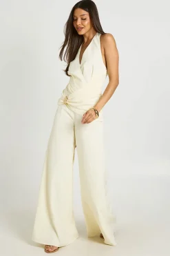 Combinaison Pantalon Large Col Licou Détail Drapé Ornement Doré