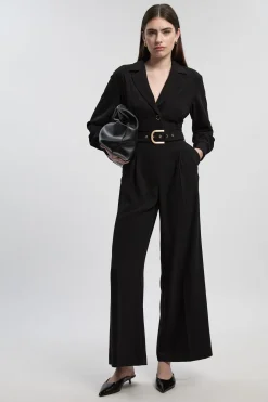 Combinaison Pantalon Large Ceinturée en Crêpe Ajustée