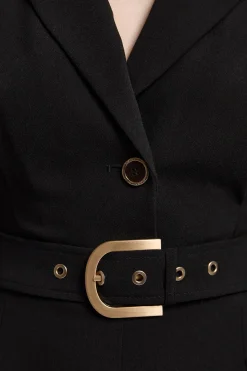Combinaison Pantalon Large Ceinturée en Crêpe Ajustée