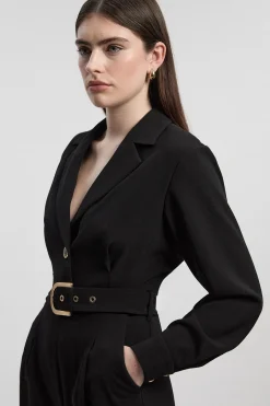 Combinaison Pantalon Large Ceinturée en Crêpe Ajustée