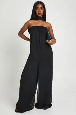 Combinaison Pantalon Large À Détail Foulard En Mousseline