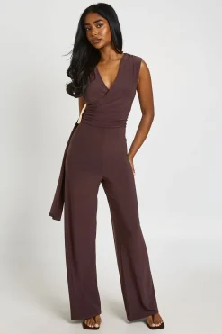 boohoo Combinaison Pantalon Large Drapé Devant Toucher Doux<Femme Combinaisons Et Combishorts