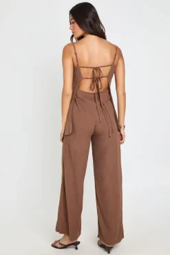 Combinaison Pantalon Large 2 En 1 Aspect Lin Avec Nœud Devant