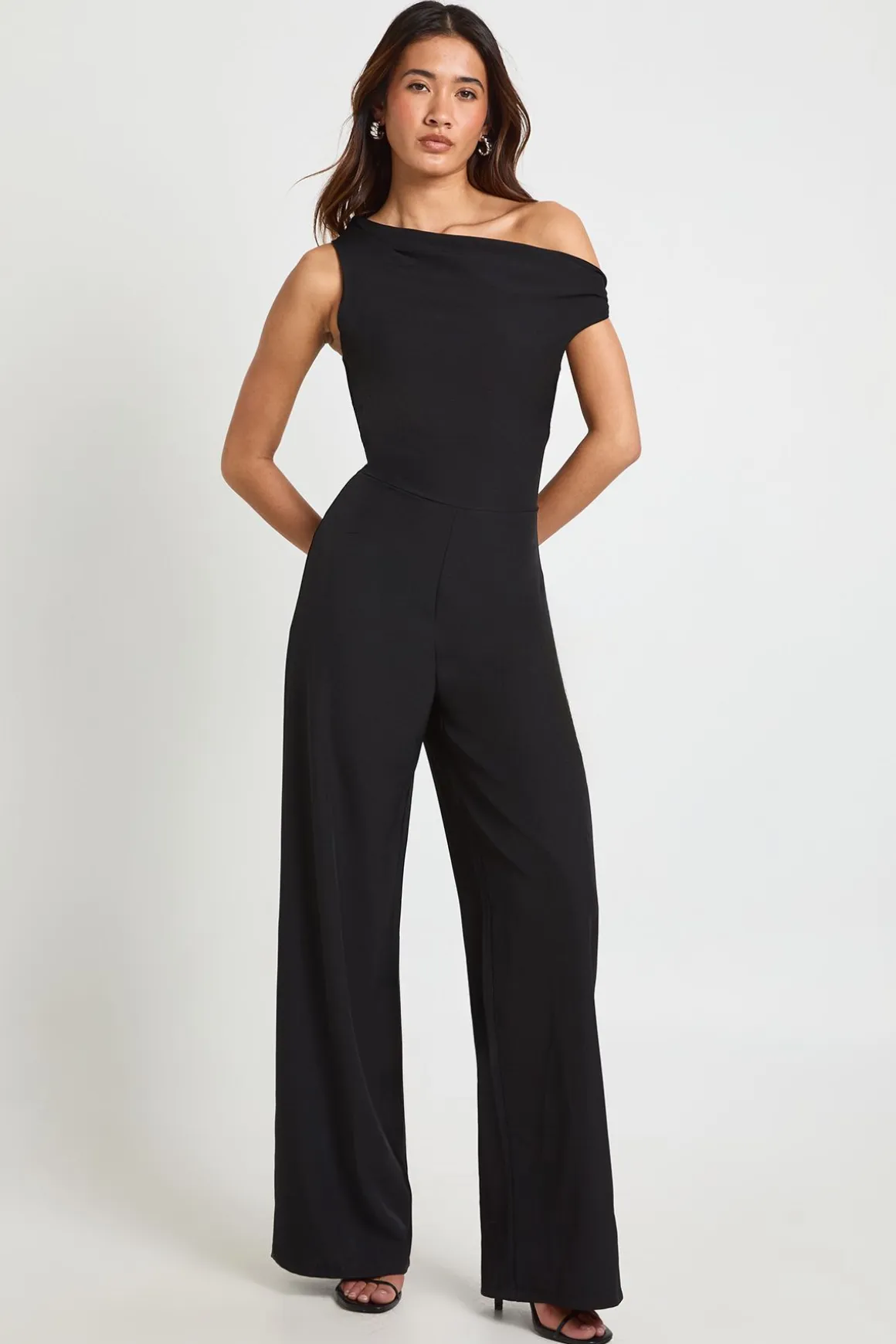 Combinaison Pantalon Large À Encolure Asymétrique Effet Lin