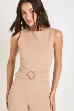 Combinaison Pantalon Large À Encolure Bardot Et Détail À La Taille