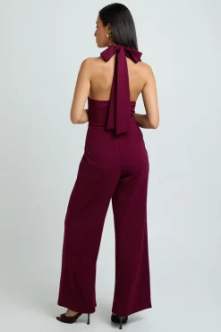 Combinaison Pantalon Large En Crêpe Jersey À Col Noué