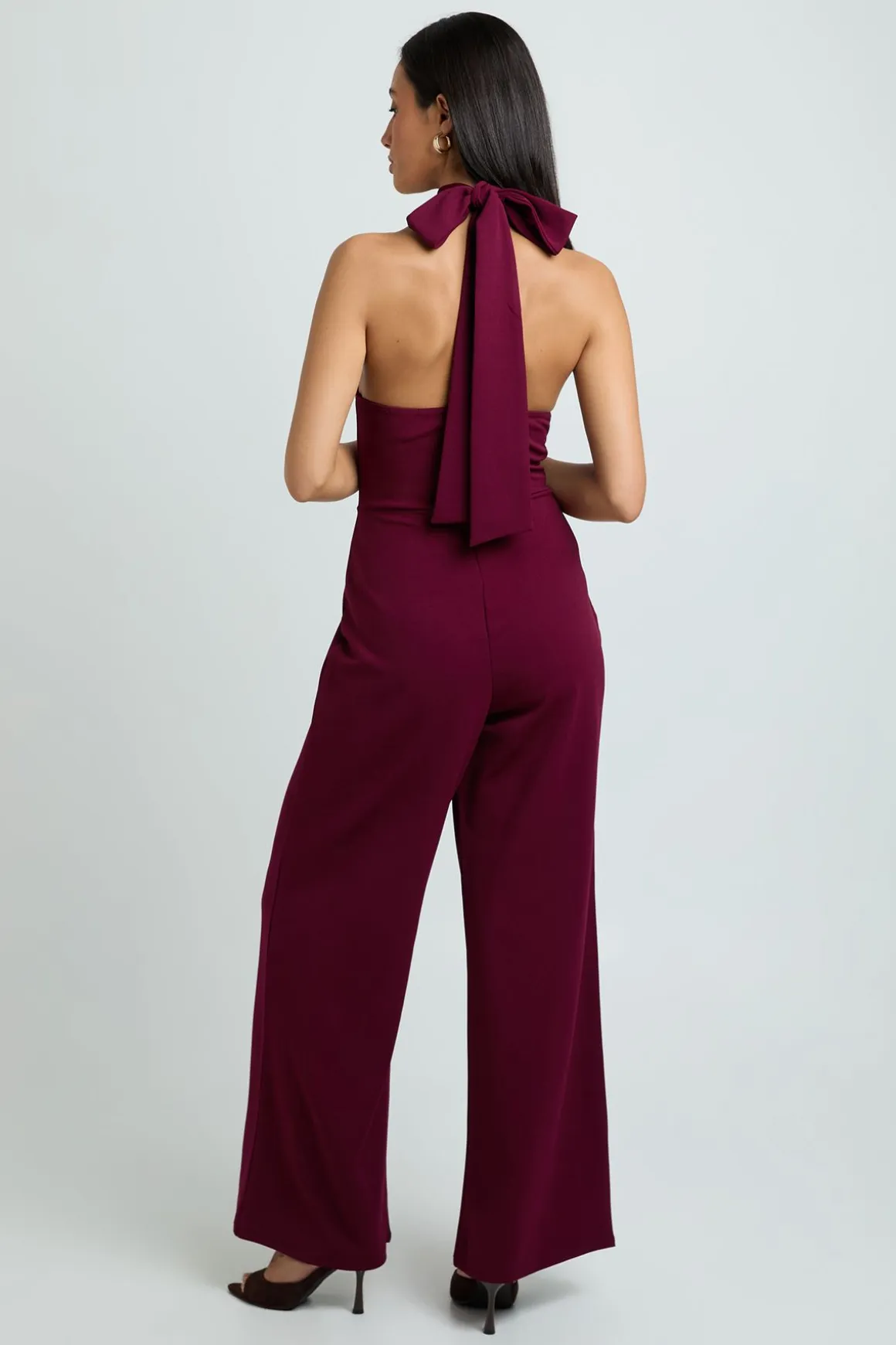 Combinaison Pantalon Large En Crêpe Jersey À Col Noué