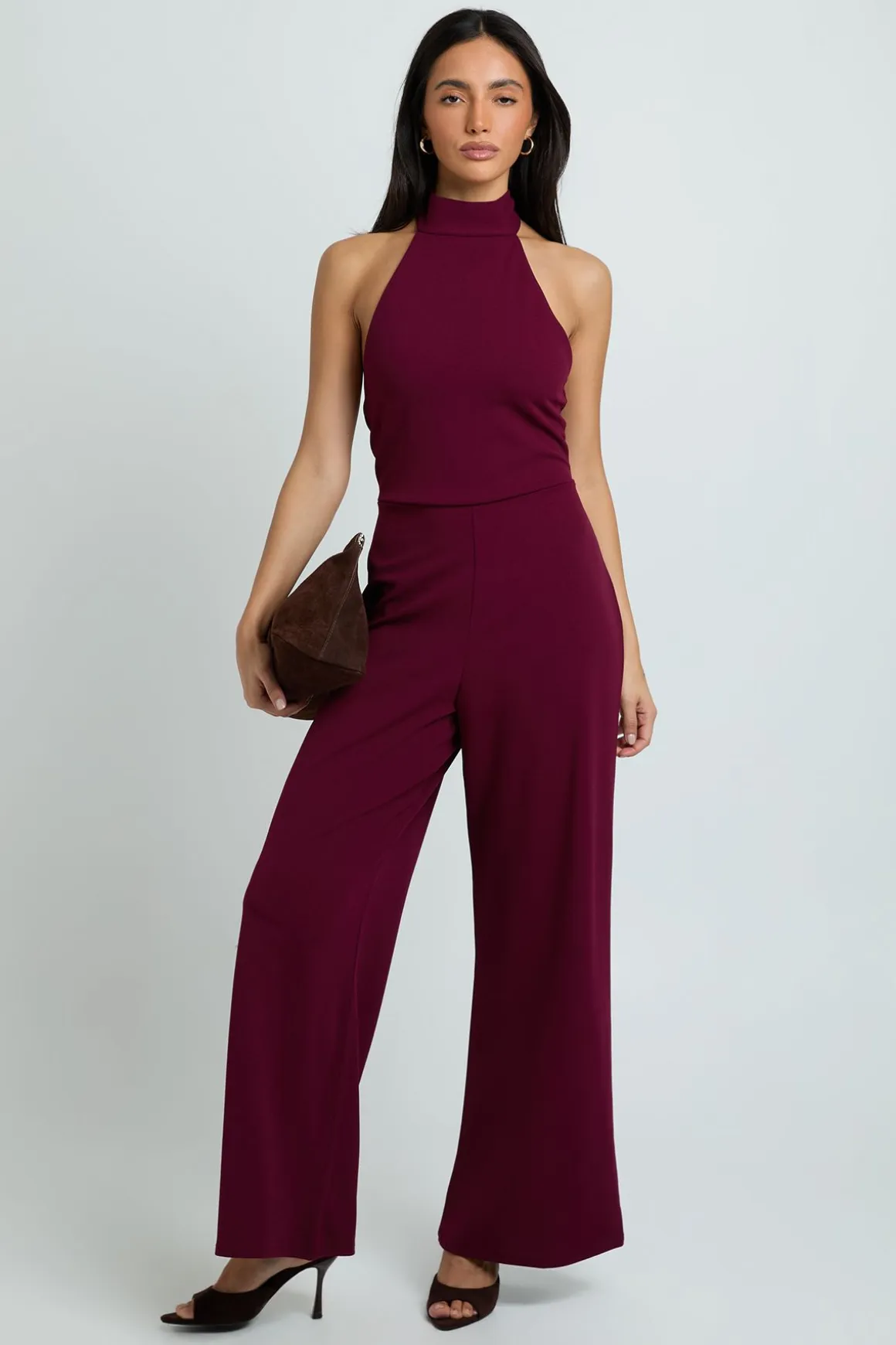 Combinaison Pantalon Large En Crêpe Jersey À Col Noué