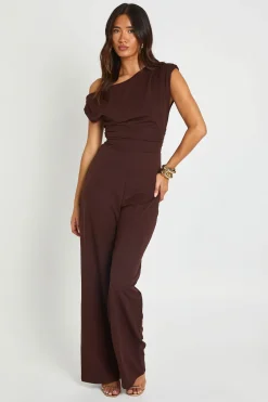 Combinaison Pantalon Large En Crêpe Jersey À Épaule Drapée