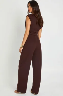 Combinaison Pantalon Large En Crêpe Jersey À Épaule Drapée