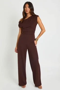 Combinaison Pantalon Large En Crêpe Jersey À Épaule Drapée