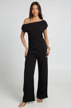 Combinaison Pantalon Large En Jersey Crêpe À Épaule Drapée