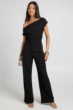 Combinaison Pantalon Large En Jersey Crêpe À Épaule Drapée