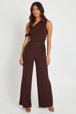 Combinaison Pantalon Large En Crêpe Jersey À Une Épaule