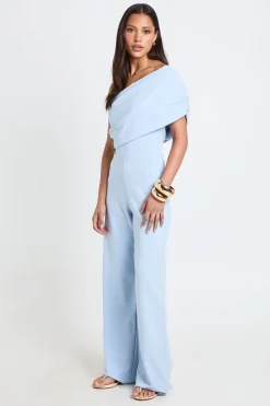 Combinaison Pantalon Large En Crêpe Jersey À Épaules Dénudées Bardot
