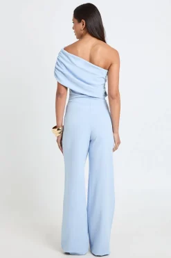 Combinaison Pantalon Large En Crêpe Jersey À Épaules Dénudées Bardot