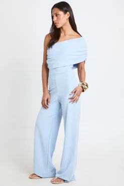 Combinaison Pantalon Large En Crêpe Jersey À Épaules Dénudées Bardot