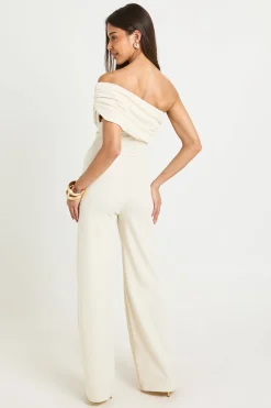 Combinaison Pantalon Large En Crêpe Jersey À Encolure Bardot