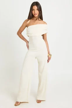 Combinaison Pantalon Large En Crêpe Jersey À Encolure Bardot