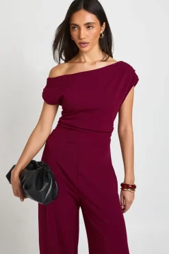 boohoo Combinaison Pantalon Large En Crêpe Jersey À Épaule Drapée<Femme Combinaisons Et Combishorts