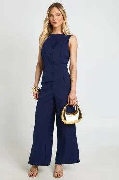 Combinaison Pantalon Large À Gilet Petite Taille