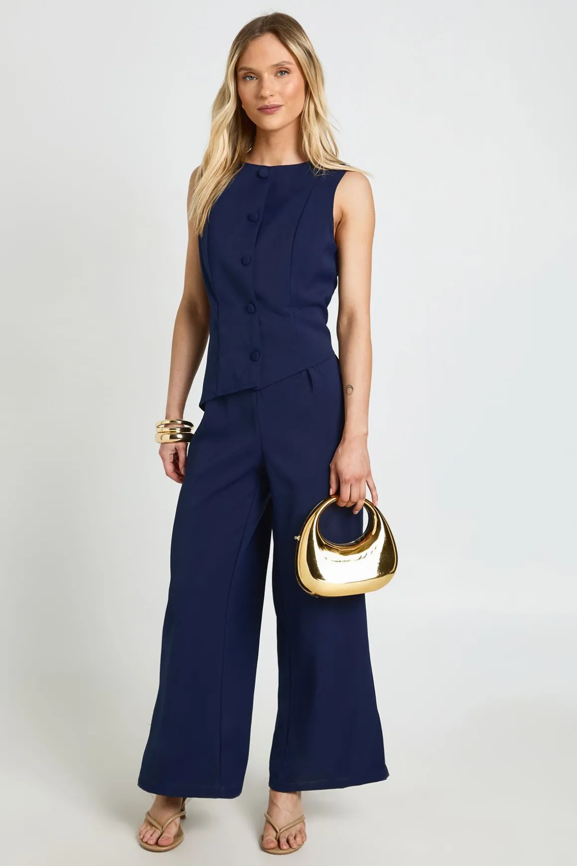 Combinaison Pantalon Large À Gilet Petite Taille