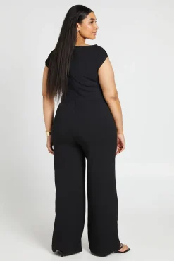 Combinaison Pantalon Large Grande Taille En Crêpe À Encolure Asymétrique Drapée