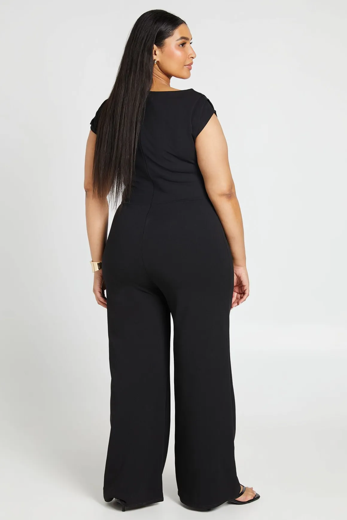 Combinaison Pantalon Large Grande Taille En Crêpe À Encolure Asymétrique Drapée