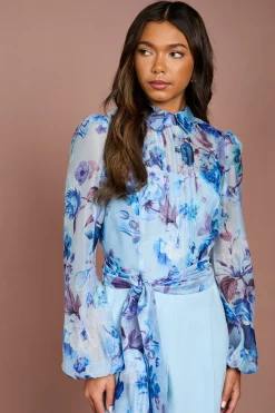 Combinaison-Pantalon Large Invitée Mariage avec Manches Bouffantes et Détails Plis Piqués