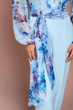 Combinaison-Pantalon Large Invitée Mariage avec Manches Bouffantes et Détails Plis Piqués