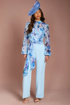 Combinaison-Pantalon Large Invitée Mariage avec Manches Bouffantes et Détails Plis Piqués