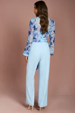 Combinaison-Pantalon Large Invitée Mariage avec Manches Bouffantes et Détails Plis Piqués