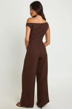 Combinaison Pantalon Large À Épaules Dénudées Drapées