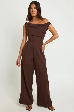 Combinaison Pantalon Large À Épaules Dénudées Drapées