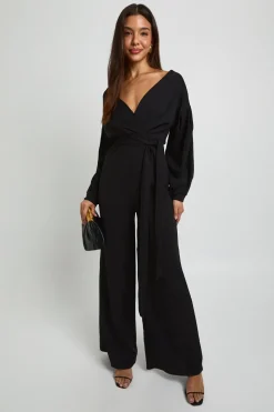 Combinaison Pantalon Large À Épaules Dénudées Et Devant Cache-cœur