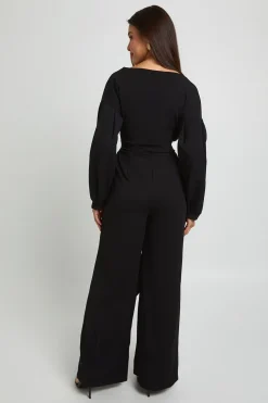 Combinaison Pantalon Large À Épaules Dénudées Et Devant Cache-cœur