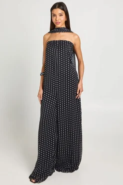 Combinaison-pantalon Large À Pois Mono Avec Détail Foulard